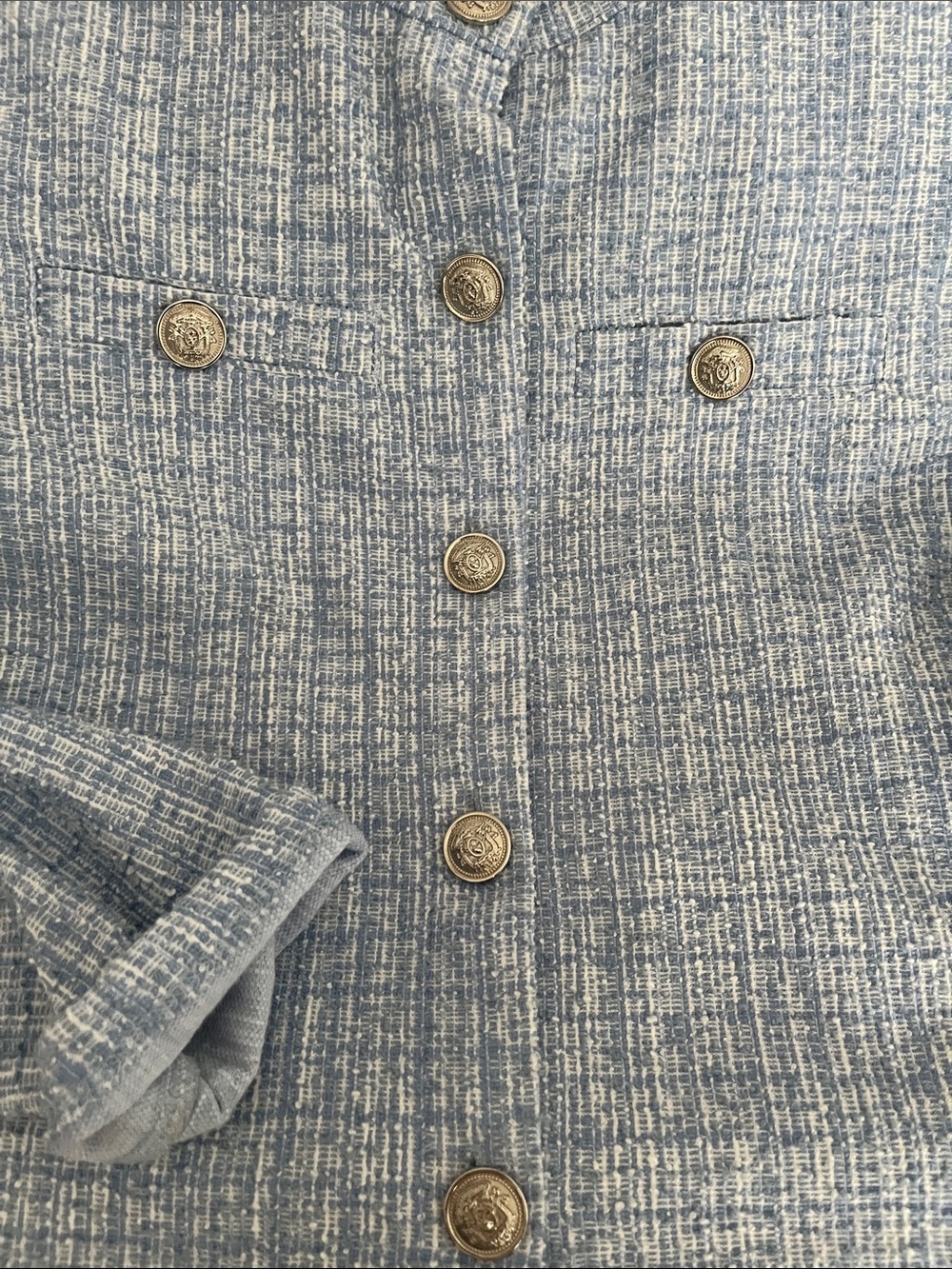 H&M Light Blue Tweed Buttoned Boxy Jacket - Picture 6 of 12
